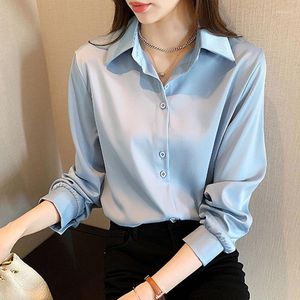 女性用ブラウスレディーストップと基本的なカジュアルソリッドシャツ長袖Blusas Mujer de Moda Office Lady Clothes