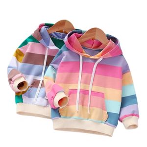 Hoodies Sweatshirts Sale Infantis Herbst Frühling Regenbogen Kinder Mädchen Kind Baby 29 Jahre Studenten Teenager Mantel Hoodie Kleidung Sweatshirt BAI001 230825