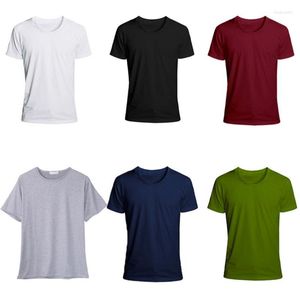 Herrdräkter A1100MENs hals bomull Casual T-shirt Slim Fit Short Sleeve Solid Color Polyester M/L/XL/2XL/3XL