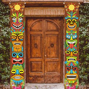 Decorative Objects Figurines Hawaiian Luau Party Decoration Supplies Tiki Totem Door Banner Sign Aloha Hawaii Tropical Moana Birthday Decorations 230824