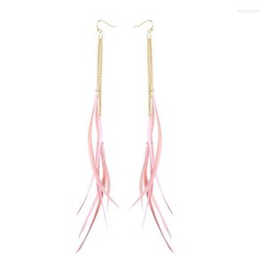 Dingle örhängen legering lång fjäder tofs för kvinnor charm rosa/svart tillbehör grossist smycken