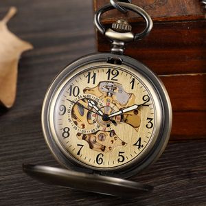 Pocket Watches Vintage Smooth Hollow Mechanical Pocket Watch Steampunk Arabiska siffror Hand Winding FOB Watch Chain Skeleton Pendent Men Women 230825