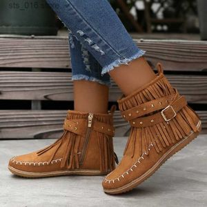 Vårkvinnor Autumn Round Fashion s Casual Toe Side Shoe dragkedja Buckle Strap Decoration Ankel Vintage Leather Ladies Boots T C Pring Ide Hoe Trap