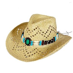 Berets Cowboy Hat Натуральная соломенная ручная работа женского летнего пляж