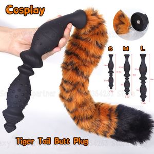 Briefs Panties Long Anal Bead Plug Separable Dildo Real Tail Cosplay Sex Tiger ButtPlug Adult Game Toy for Men Woman 230824