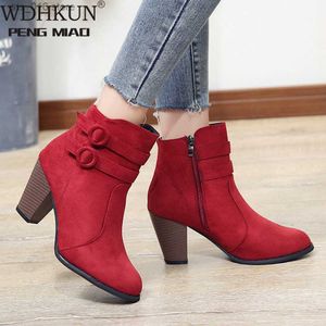 2020 Heel High Red for Autumn Shoes Ankle Women Fashion Zipper Boots Size 43 Botas Mujer T230824 870