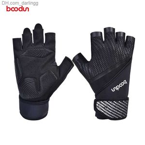 Boodun Men Gym Glovesショックプルーフボディービルの重量リフティンググローブクロスフィットフィットネススポーツトレーニンググローブリストストラップQ230825
