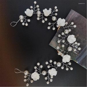 Copricapo Cerchietti per ragazze con fiori bianchi lucidi per matrimonio Perle glitterate Accessori floreali per capelli per bambini Corone per bambini Prima Comunione