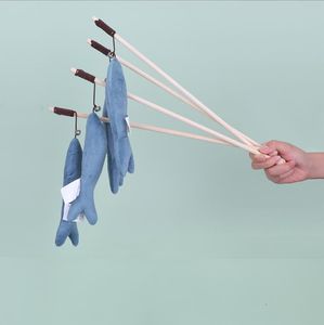 Plush Blue Whale Cat Wand Toys with Bell Kitten Fishes Teaser Sticks Chew Interactive Wood Fishing Rod Plush Pet Plaything Gift Ideas