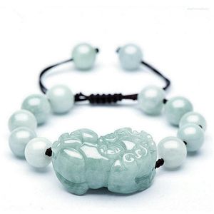Armreif aus natürlicher Jade, Burma-Smaragd, 10 mm Perle, Pixiu-Armband, verstellbarer Schmuck, Modeaccessoires, handgeschnitzt, individuell für Frau