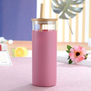 Canecas 20oz copo de vidro garrafa de parede única tumbler capa protetora tampa de madeira com palha