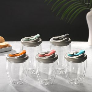 Mugs 350ml/450ml Double Wall Glass Cup Transparent Handmade Heat Resistant Tea Juice Cups Travle Coffee With Lid Drinkware