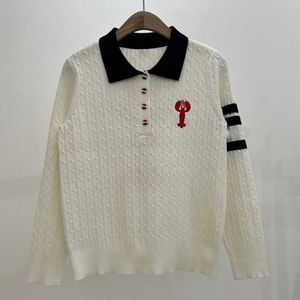 ulltröja kvinnor stickad tröja broderad västdesigner långärmad polo skjorta fyra stripe pullover amerikansk kvinnokläder