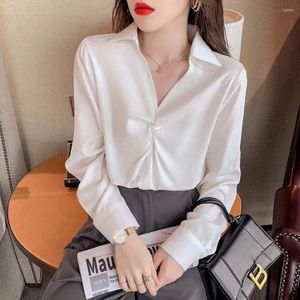 Women's Blouses Autumn Spring Slim Fit Office Lady Work Wear Women Single Breasted Button Solid Turn-down Collar Tops White Shirts A719