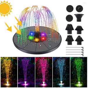 Decorações de jardim Bomba de água de fonte solar com luzes LED coloridas Cachoeira Piscina ao ar livre Lagoa Banho de pássaros 8 bicos