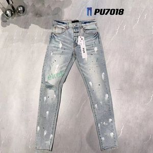 Roxo Jeans Designer Mens Womens Denim Pant Angustiado Rasgado Biker Jean Slim Fit Motocicleta Homens Roupas Tamanho 30-401