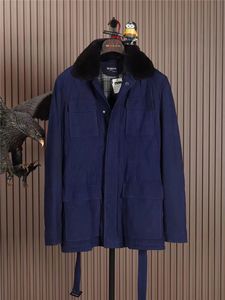 Jaquetas masculinas outono e inverno kiton camurça cashmere jaqueta azul casaco casual