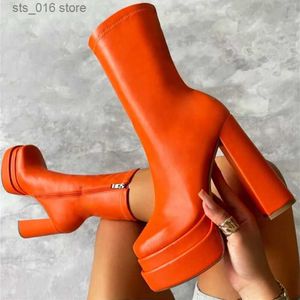 Ankle Heels Winter for Autumn High Chunky Shoes Women Punk Style Zipper Thick Platform Elasticity Microfiber Boots Botines Mujer T230824 69 Platm