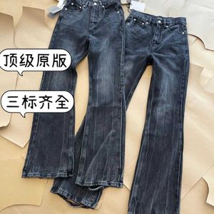 Balencisgs kvalitet 22FW Paris svart grå tvättade skadade slitna flare raka rör jeans unisex långa byxor