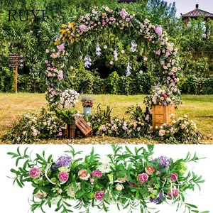 Dekorativa blommor olivblad Peony Flower Row Simulation Green Plants Wedding Forest Floral Art Outdoor Stage Arch Bakgrundsdekor