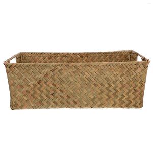 Dinnerware Sets Kitchen Storage Box Woven Basket Lid Bread Container Household Fruit Vegetable Sundries Mat Grass Shop Display