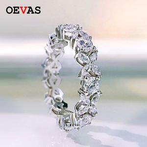 Bröllopsringar Oevas 100% 925 Sterling Silver Sparkling Full High Carbon Dimond Zircon Flower Rings for Women Engagement Wedding Fine Jewelry 230824