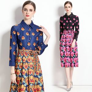 Boutique feminino vestido impresso manga longa vestido floral 2023 vestidos de outono high-end elegante senhora vestido floral ol vestidos arco vestidos impressos