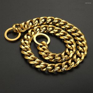 Hundhalsar choke krage för hundkedja 19mm 18k guldplätering kubansk länk choker stark tung promenad träning halsband