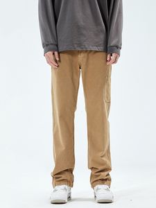 Men's Jeans YIHANKE Retro Worker Trousers Khaki Color Work Pants High Street Vibe Loose Straight Baggy 230825