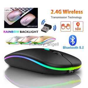 Uppladdningsbar Bluetooth5.1 trådlös mus med 2,4 GHz USB 1600DPI -mus för dator bärbar dator surfplatta PC MacBook Gaming Mouse Gamer HKD230825