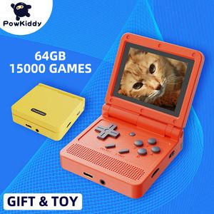 Przenośni gracze Game Powkiddy V90 3-calowe IPS ekran Flip Handheld Console Dual Otwarta Konsola gier 16 Symulatory Retro PS1 Prezent dla dzieci 3D Gra 230824