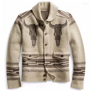 Men's Sweaters Europe And The United States Jacquard Knitted Coat Long Sleeve Lapel Cardigan Sweater