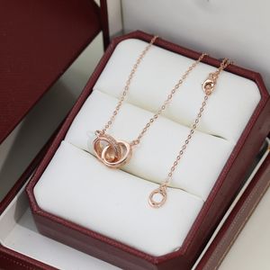 Kreis-Anhänger-Halskette, Design für Damen, Roségold, Liebeshalsketten, Luxus-Schmuck, Silberketten mit Strass-Doppelring-Halskette, Lucky