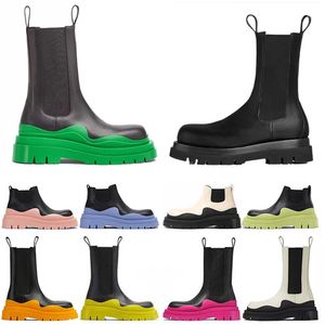 Damen-Herrenstiefel, Luxus-Reifenleder, Chelsea-Damenstiefel, rutschfeste Outdoor-Stiefel, wellenfarbenes, elastisches Gurtband, cremefarbene, grüne Designer-Schuhe