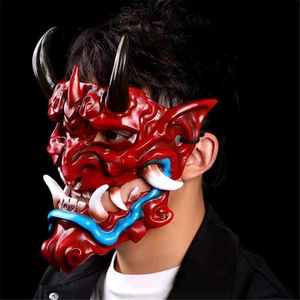 Maski imprezowe żywica prajna maska ​​wysokiej jakości hełm demon japoński anime duch ghost wojownika czerwona shura ninja pełna twarz Hannya Carnival Props 230824