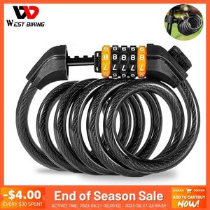 Bike Locks WEST BIKING Bicycle 4-5 Digital Code Locks Steel Cable Password Bike Cable Lock Motorcycle MTB Electric Bike Scooter Accessories 230824