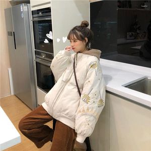 Women's Trench Coats Winter Loose Korean Christmas Embroidery Women Parkas Warm Padded Female Coat Fashion Cotton