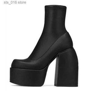 Punk Style Stretch Chunky Platform Ankle Boots For Women Autumn Winter High Heels Gothic Booties Shoes Ladies baf