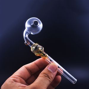 50st Tjock Pyrex Glass Oil Burner Pipes Skull Curved Glass Pipe Colorful Balancer Rökning Dab Oil Tool 14cm Lenght Handblåst skalle Handrökning Rör