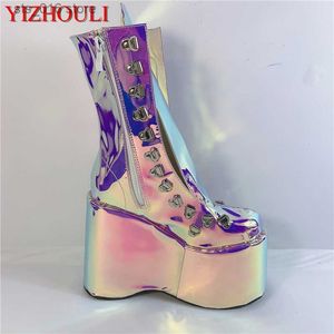 wedge purple 12.5cm fashion heel Magic stage Boots performance street style sexy custom model club ankle boots T230824 744