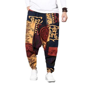 Pantaloni da uomo in cotone e lino Harem da uomo elastico in vita streetwear pantaloni floreali 2023 pantaloni larghi con cavallo basso 230824