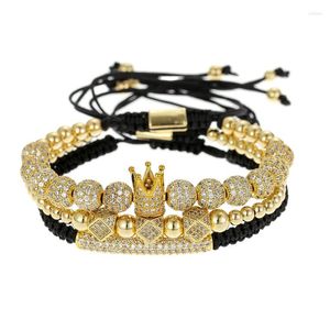 Bangle 3pcs/مجموعة الأزواج المجوهرات أزياء حبات النحاس الزركون الملك كراون سحر سوار فاخر الهيب هوب للرجال wome