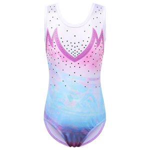 Body Mechanics Clothing BAOHULU Meninas Ginástica Collant Adolescentes Cor Gradiente Ballet Dance Wear Sem Mangas Lantejoulas Bodysuit Prática Outfit Macacão 230825