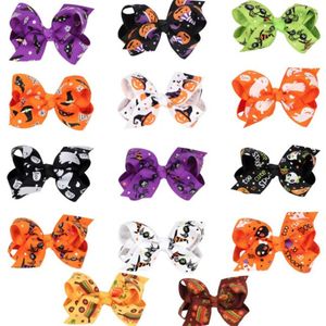 Halloween Girls Hairpin Cartoon Printing Bow Kid's Hair Accessories Hairpin smycken grossist