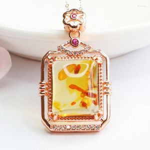 Pendant Necklaces Natural Flower Amber Rectangular Necklace Color Jewelry Women Genuine Baltic Ambers Charms Lucky Amulets