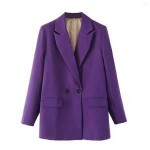 Women's Suits Blazer Women Fashion Double Breasted Office Wear Coat Vintage Long Sleeve Pockets Female Outerwear Chic Veste Femme 2023