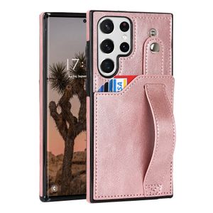 Slim Vintage Leather Hand Strap Card Holder Wallet Cover för Samsung S23 Ultra S22 S21 S20 Obs 20 RFID Blockeringsplats Kickstand Phone Conque