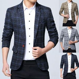 Men's Jackets Fashion Men Gentle Plaid Lapel Slim Fit Jacket Coat One Button Business Suit Homecoming Outfits