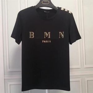 Baman Sommer Designer Damen T-Shirt High-End-Mode Straße Harajuku Goldknopf Rundhalsausschnitt reine Baumwolle310J