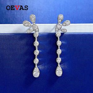 Örhängen Oevas 100% 925 Sterling Silver Full High Carbon Diamond Feather Drop Earrings For Women Sparkling Wedding Party Fine Jewelry